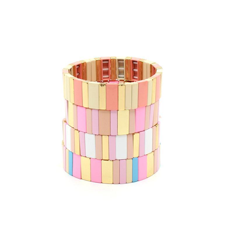 Pulseras de arco iris rectangulares geométricas de aleación de aleación al por mayor